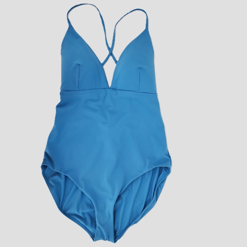 Calia Womens 16 One Piece Triangle Strappy Back‎ Swimsuit Tie Back Tranquil Blue